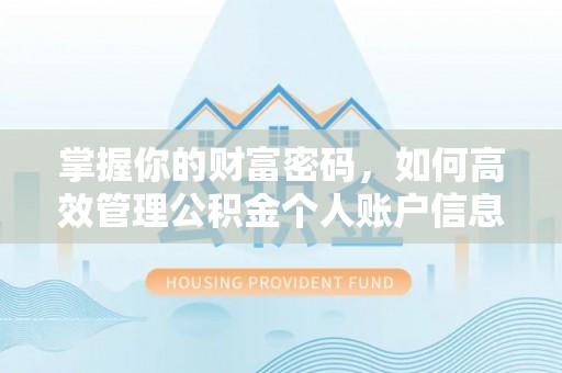 大姚掌握你的财富密码，如何高效管理公积金个人账户信息